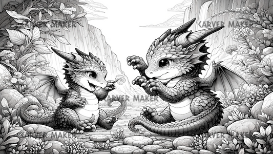 Dragones Bebés Jugando con Magia - ARTE - Grabado Láser
