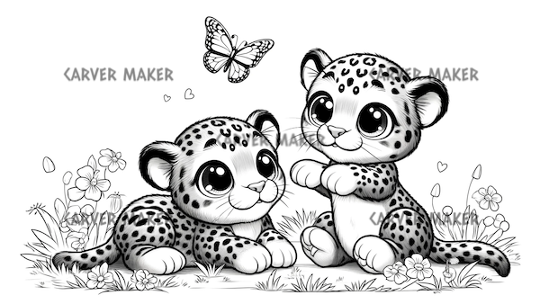 Baby Jaguars with Butterfly - ART - Laser Engraving