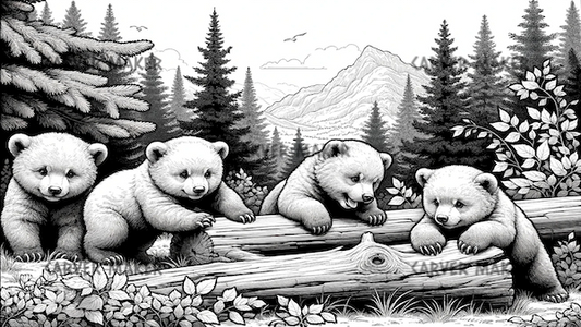 Baby Bear Cubs Playing - ART - Laser Engraving