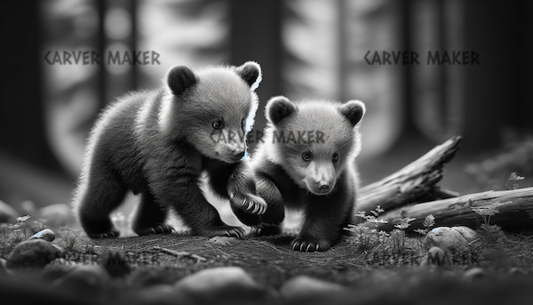 Bear Cub Pair Playing - ART - Laser Engraving