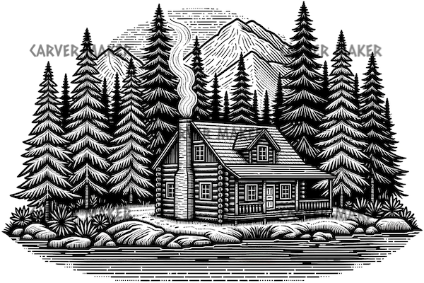 Vie de cabane en montagne au bord d'un lac - ART - Gravure laser