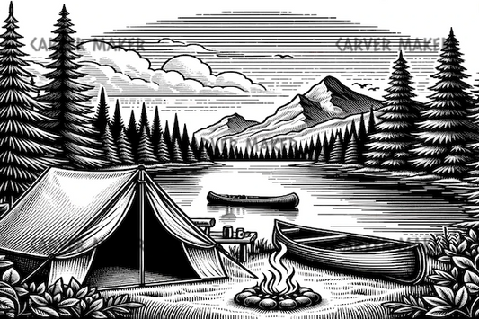 Camping on a Lake by the Campfire - ART - Laser Engraving