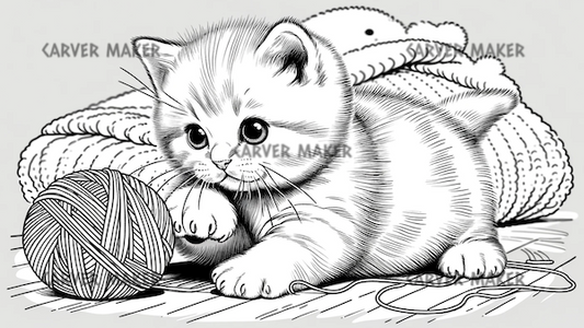 Kitten Playing with Yarn- ART - Laser Engraving