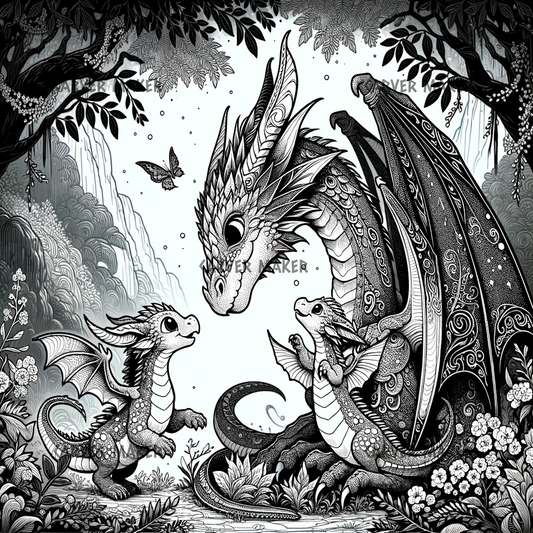 Familia de dragones juntos - ARTE - Grabado láser
