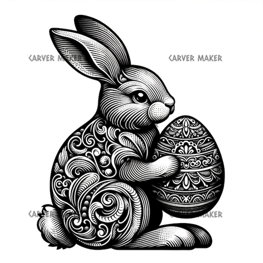 Filigree Bunny Holding an Easter Egg- ART - Laser Engraving