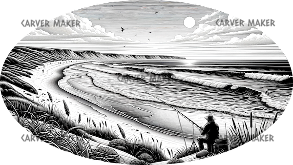 Fishing in the Ocean - Oval - ART - Laser Engraving