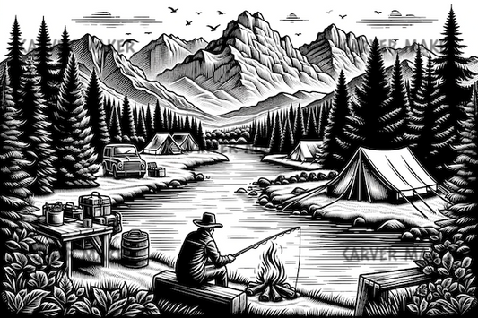 Fishing By the River While Camping - ART - Laser Engraving