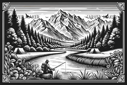 Fishing in the Mountains and Camping - ART - Laser Engraving