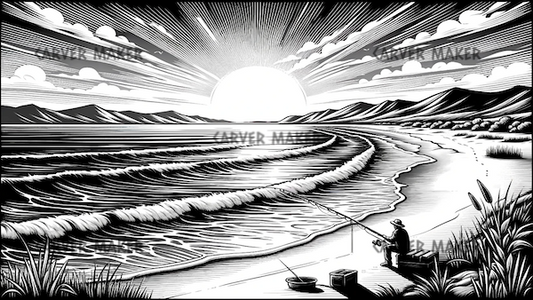 Fishing in the Ocean with a Majestic Sunset - ART - Laser Engraving
