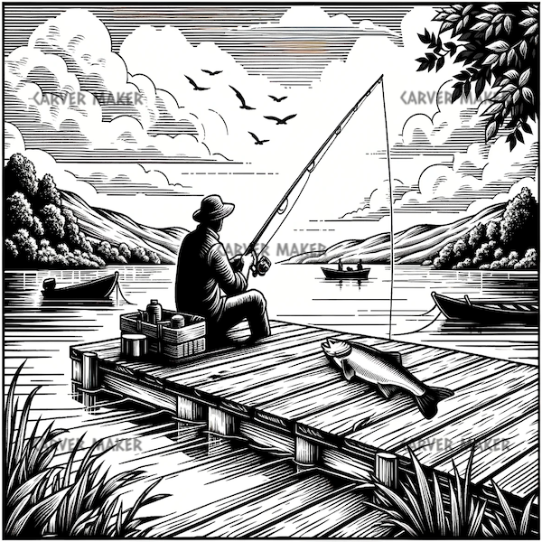 Fishing on the Dock - ART - Laser Engraving