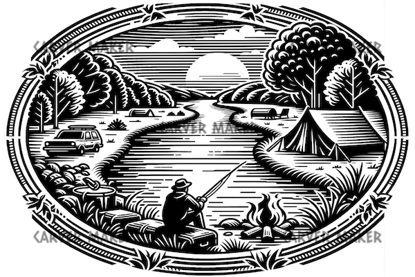 Fishing on the River while Camping - ART - Laser Engraving