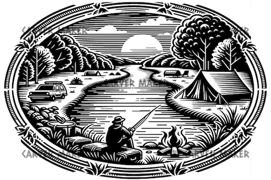 Fishing on the River while Camping - ART - Laser Engraving