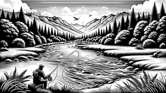 Fishing on the river in the mountains - ART - Laser Engraving