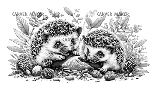 Hedgehogs Playing- ART - Laser Engraving