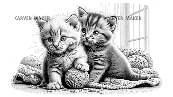 Kittens Playing with Yarn- ART - Laser Engraving