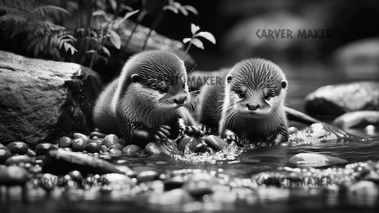Otter Pair in the River - ART - Laser Engraving