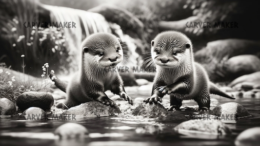 Otters in the River - ART - Laser Engraving