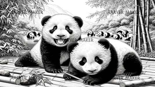 Osos Panda Bebé en el Bosque de Bambú - ARTE - Grabado Láser