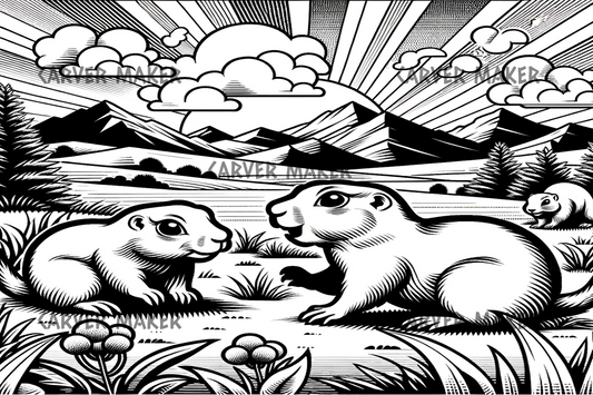 Prairie Dogs Playing Cartoon - ART - Laser Engraving