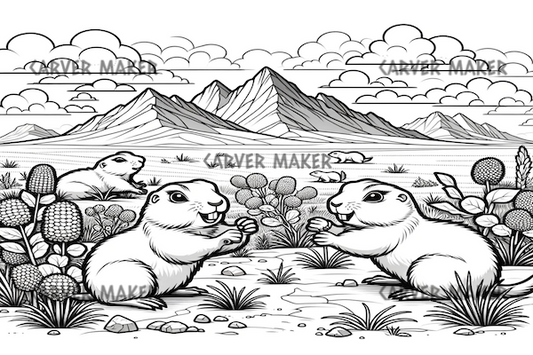 Prairie Dogs Playing Cartoon - # 2 - ART - Laser Engraving