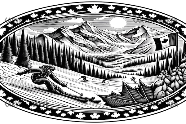 Skiing Racing Down the Mountain - Oval - ART - Laser Engraving