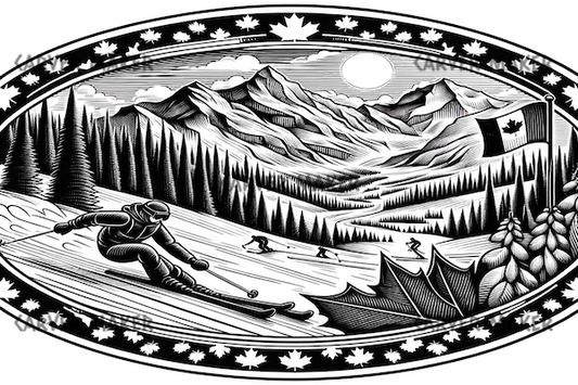 Skiing Racing Down the Mountain - Oval - ART - Laser Engraving
