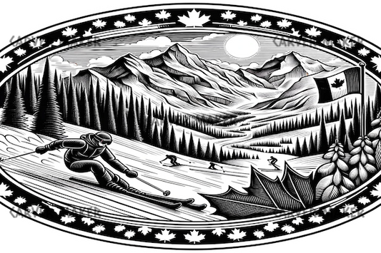 Course de ski sur la montagne - Ovale - ART - Gravure laser