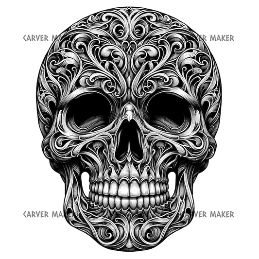 Skull Face with Dark Eyes in Filigree - ART - Laser Engraving