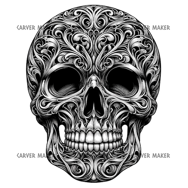 Cara de Calavera con Ojos Oscuros en Filigrana - ARTE - Grabado Láser