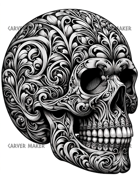 Skull Looking Sideways in Filigree - ART - Laser Engraving