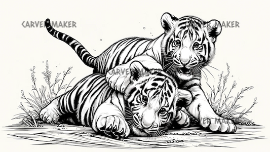 Tiger Cubs Playing - ART - Laser Engraving