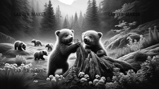 Bear Cubs Playing in the Forest - ART - Laser Engraving