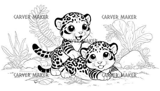 Baby Jaguars Playing - ART - Laser Engraving