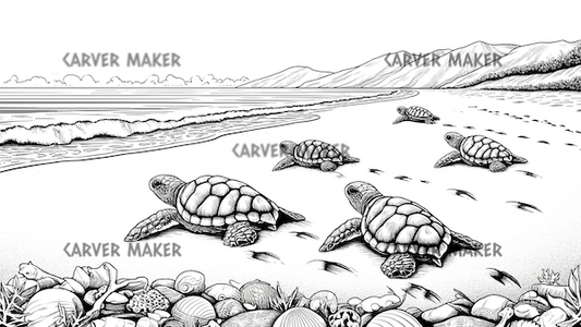Baby Turtles Headed to the Ocean - ART - Laser Engraving
