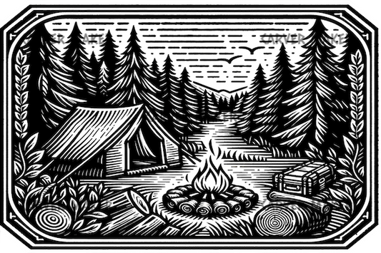 Camping in the Woods by the Fire - ART - Laser Engraving