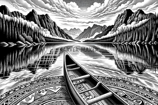 Canoa en el lago en el bosque - ARTE - Grabado láser