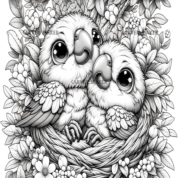 Cute Parrot Babies - ART - Laser Engraving