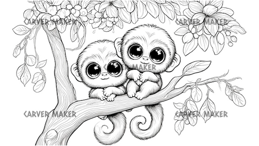 Monkey Babies in a Tree - ART - Laser Engraving