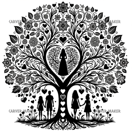 Family Tree with Mother Center- ART - Laser Engraving