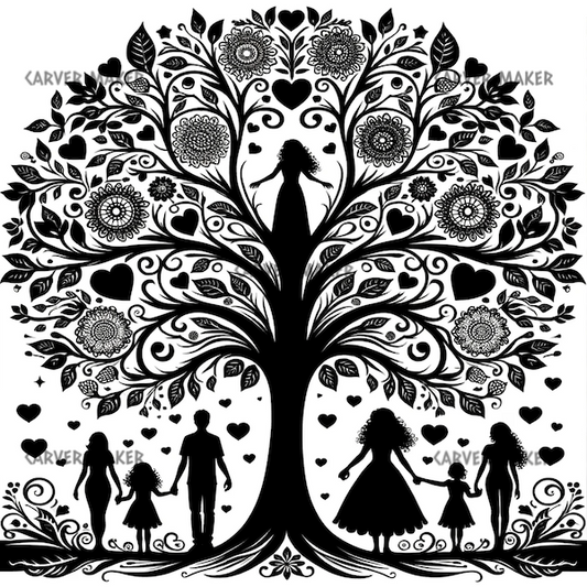 Family Tree with Mother in Middle - ART - Laser Engraving