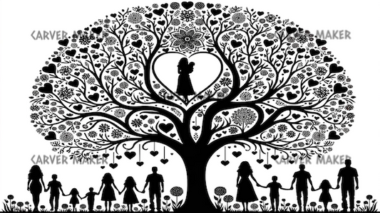Family Tree with Mother and Baby- ART - Laser Engraving