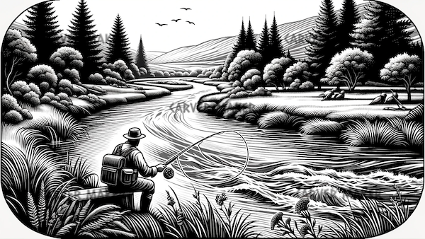 Pesca con mosca en el río - ARTE - Grabado láser