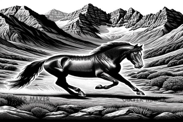 Cheval dans les montagnes - ART - Gravure laser