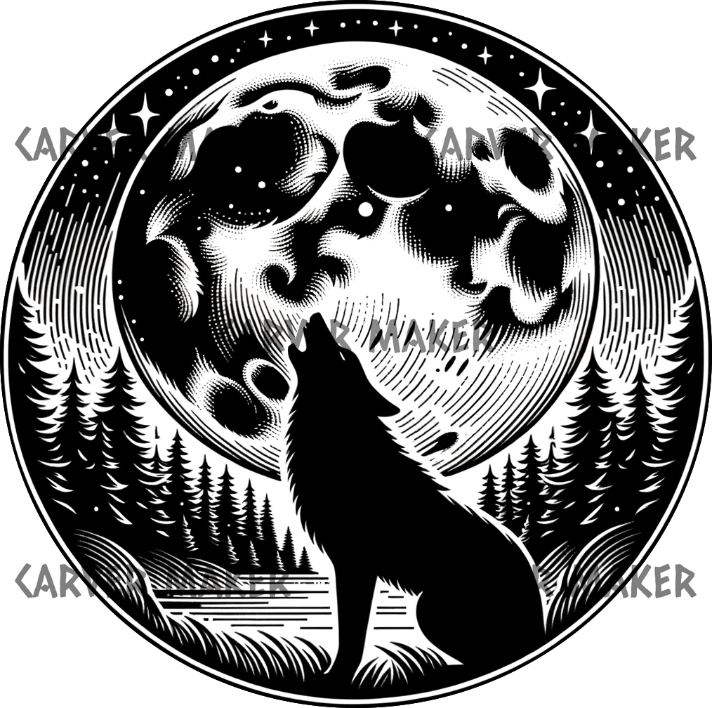 Loup Solitaire Hurlant à la Lune - ART - Gravure Laser