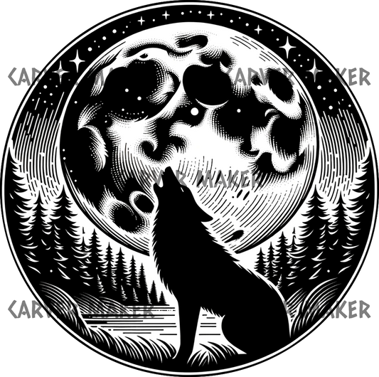 Lone Wolf Howling at the Moon - ART - Laser Engraving