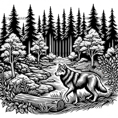 Wolf in dense forest - ART - Laser Engraving