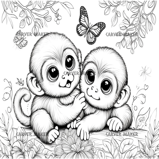Monkey Babies with Butterfly - ART - Laser Engraving
