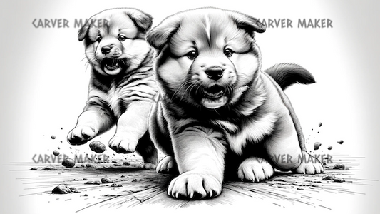 Puppies Running- ART - Laser Engraving