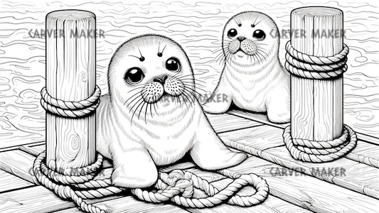Baby Seals on the Dock - ART - Laser Engraving