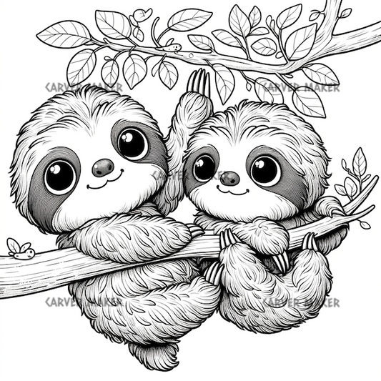 Sloth Babies Hanging on a Tree - ART - Laser Engraving